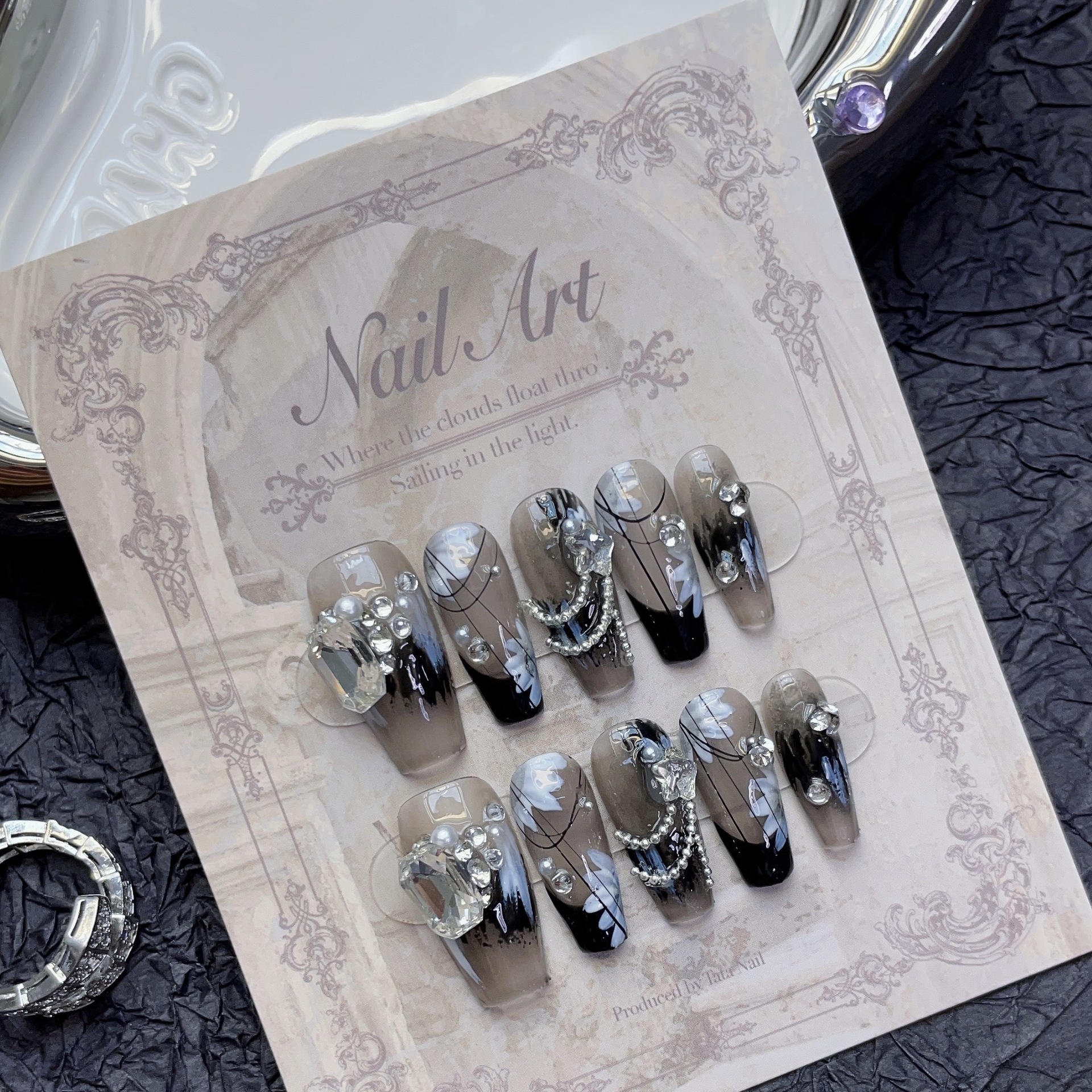 Nail Art Fake - 10Pcs Dark Sweet Cool Handmade Fake