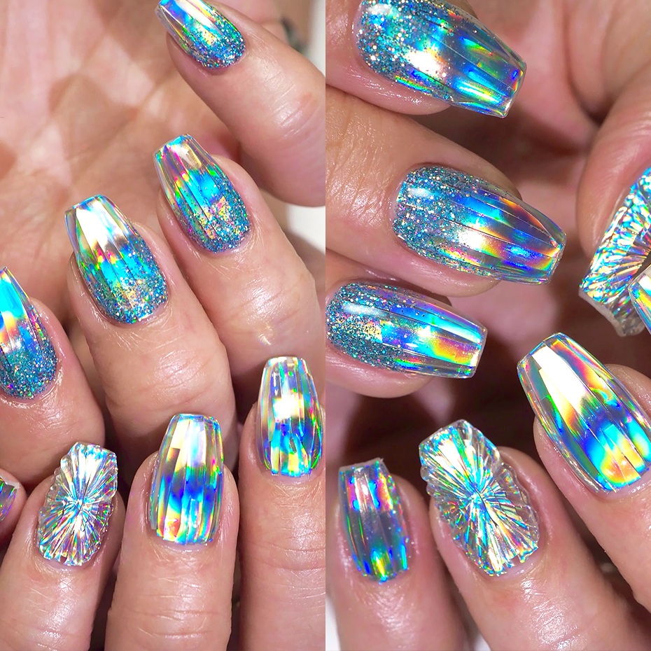 Nail Art Chrome - 10pcs Holographic Chrome Silver Nail Art
