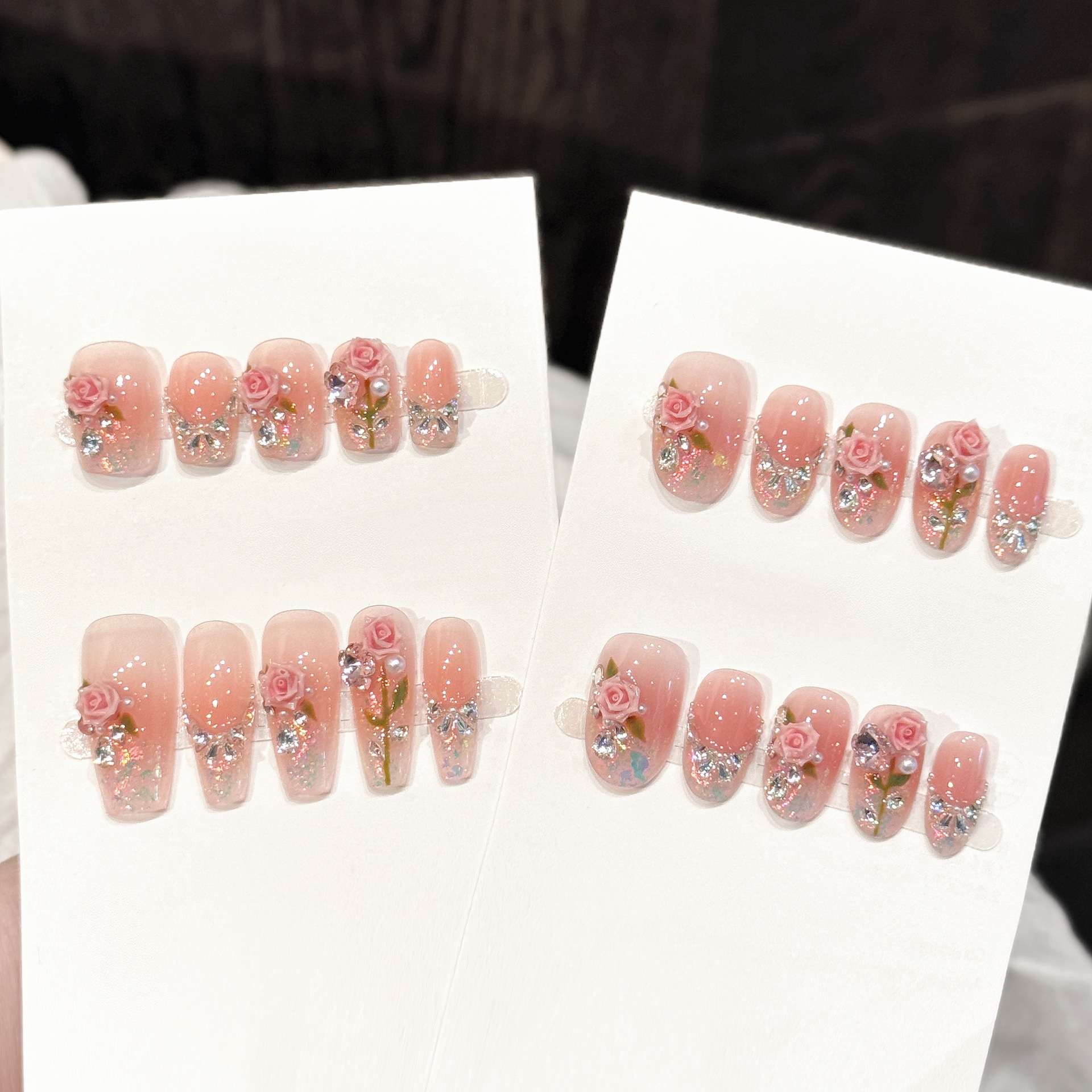 Nail Art Fake - 10PCS Coffin/Oval Handmade Press On Nails,Gentle