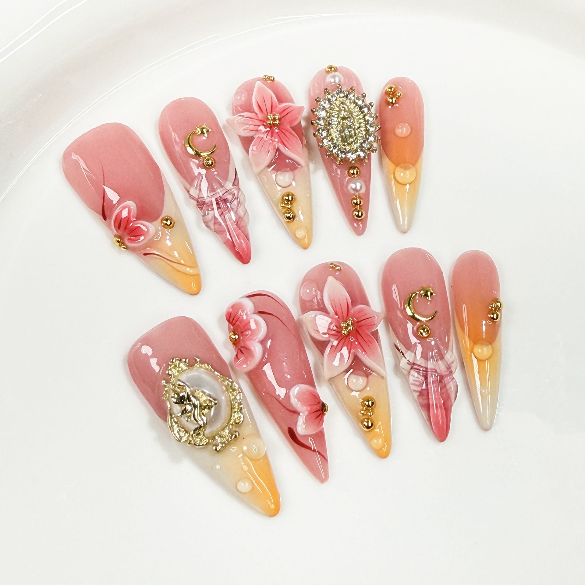 Nail Art Fake - 10Pcs Retro Long Stiletto Fake Nail