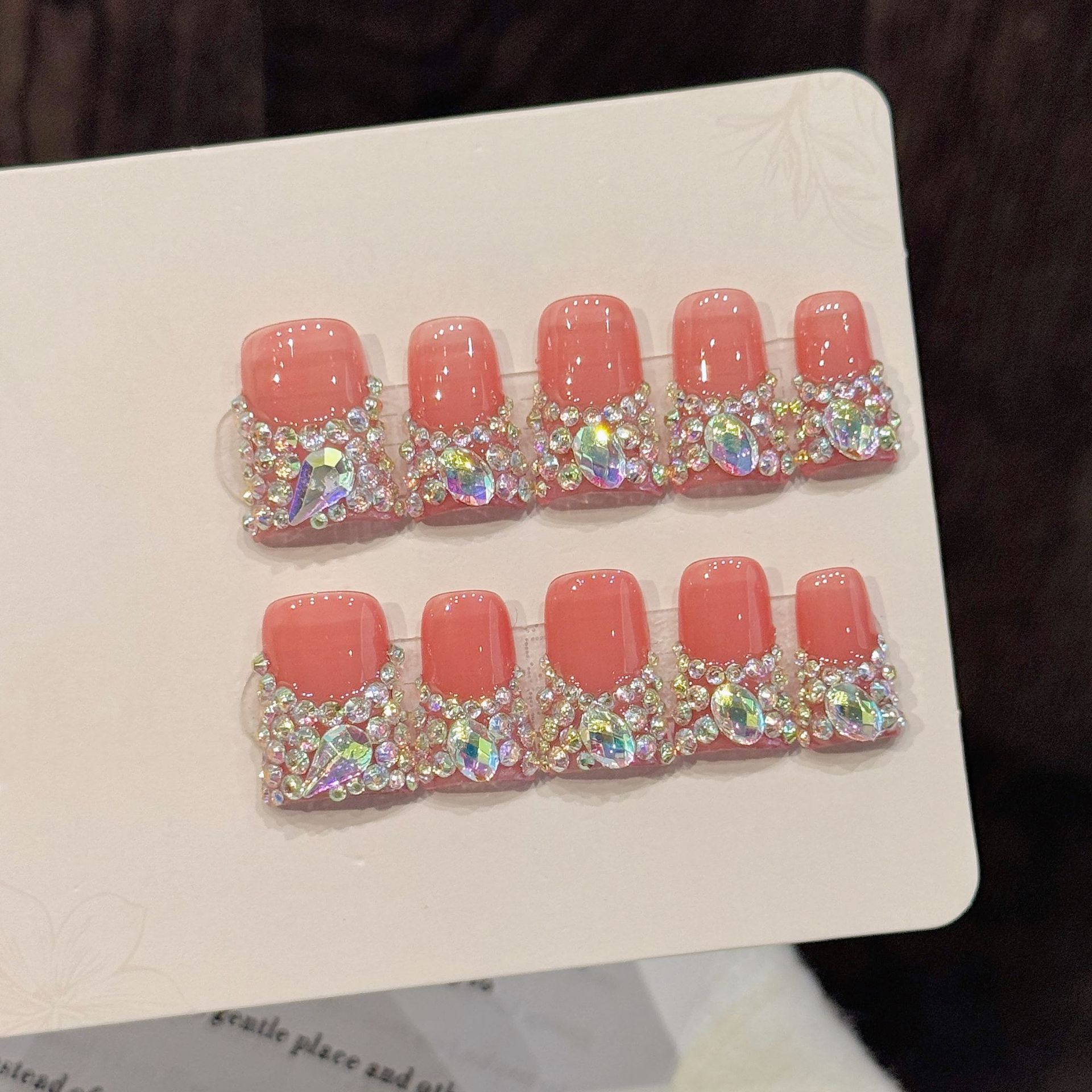Nail Art Fake - 10pcs Flash Diamond French Style Press