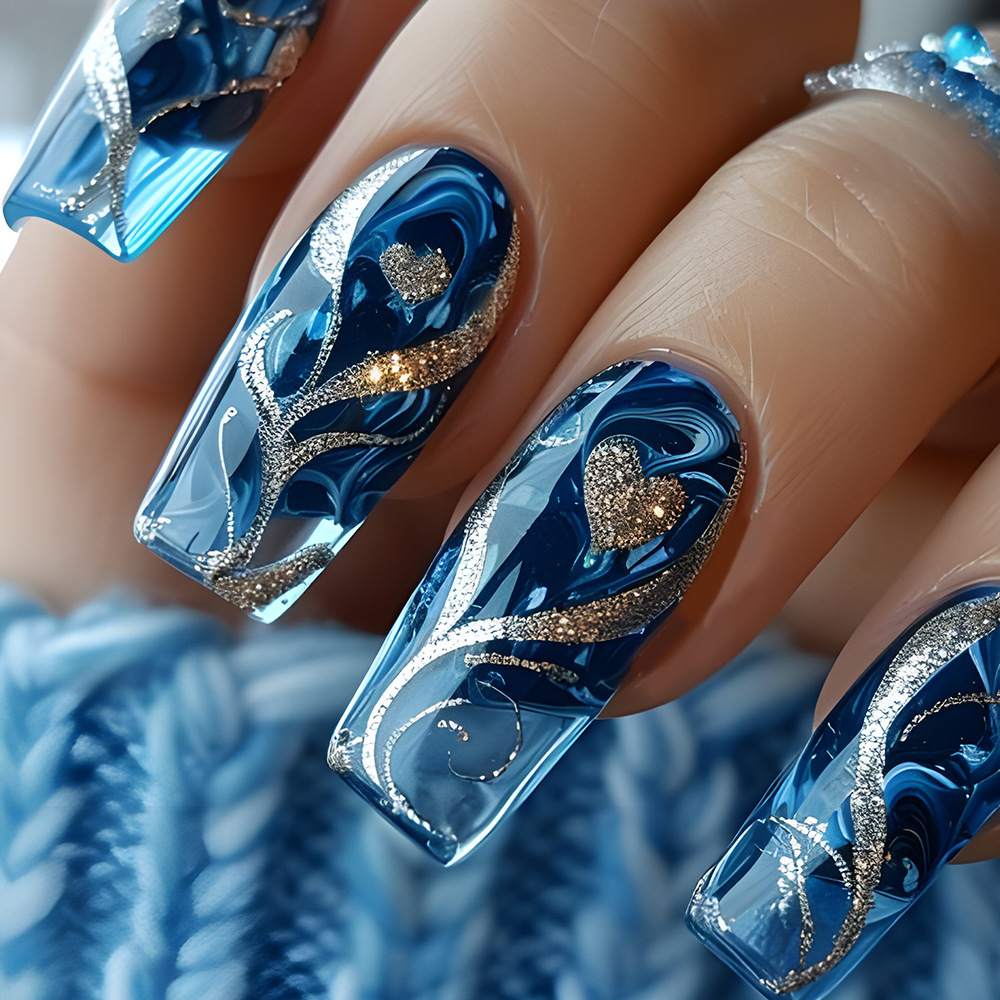 Nail Art Ombre - Gold Curve Sea Wave Press On