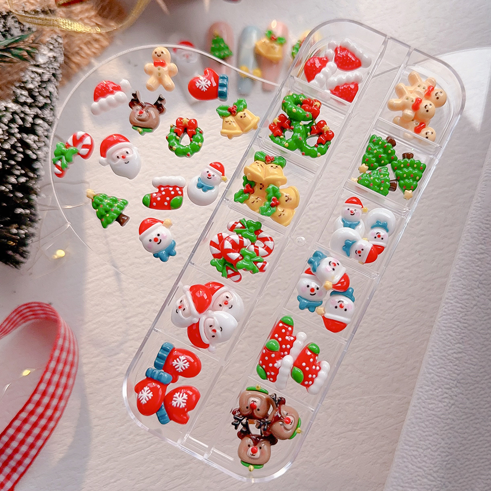 Nail Art For Men - 12Grids Kawaii Santa Claus Snowman Nail