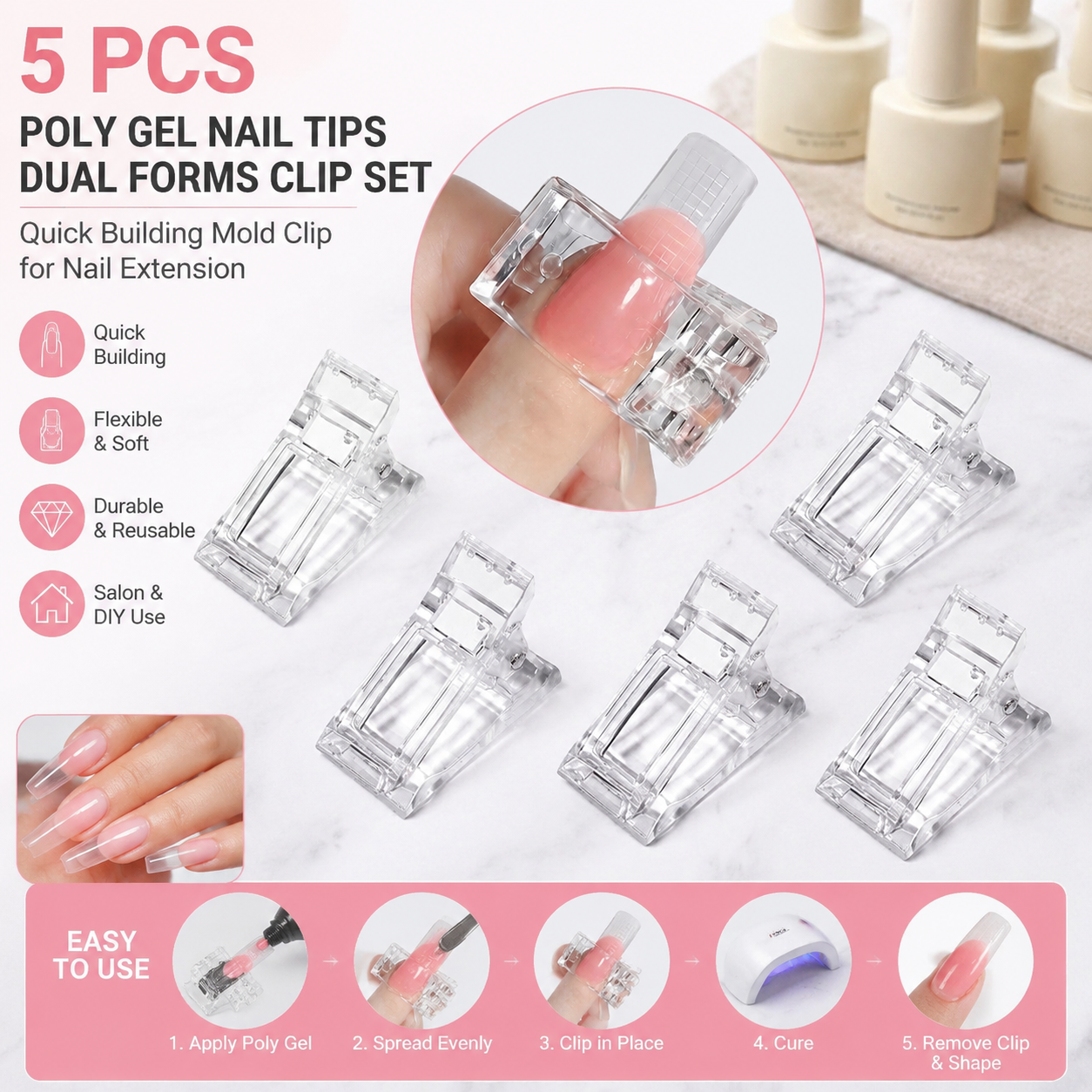 Nail Art Ombre - 5 Pcs Flexible Soft Poly Gel