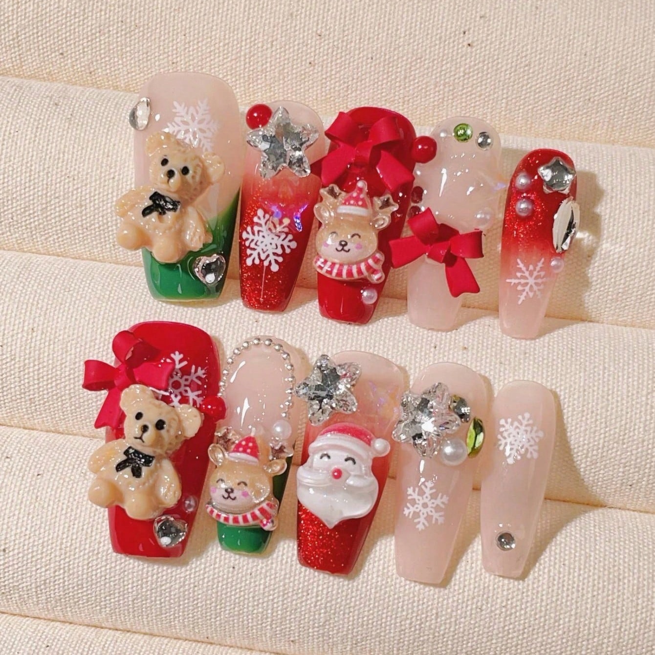 Nail Art Fake - 10pcs handmade coffin shaped nail art,