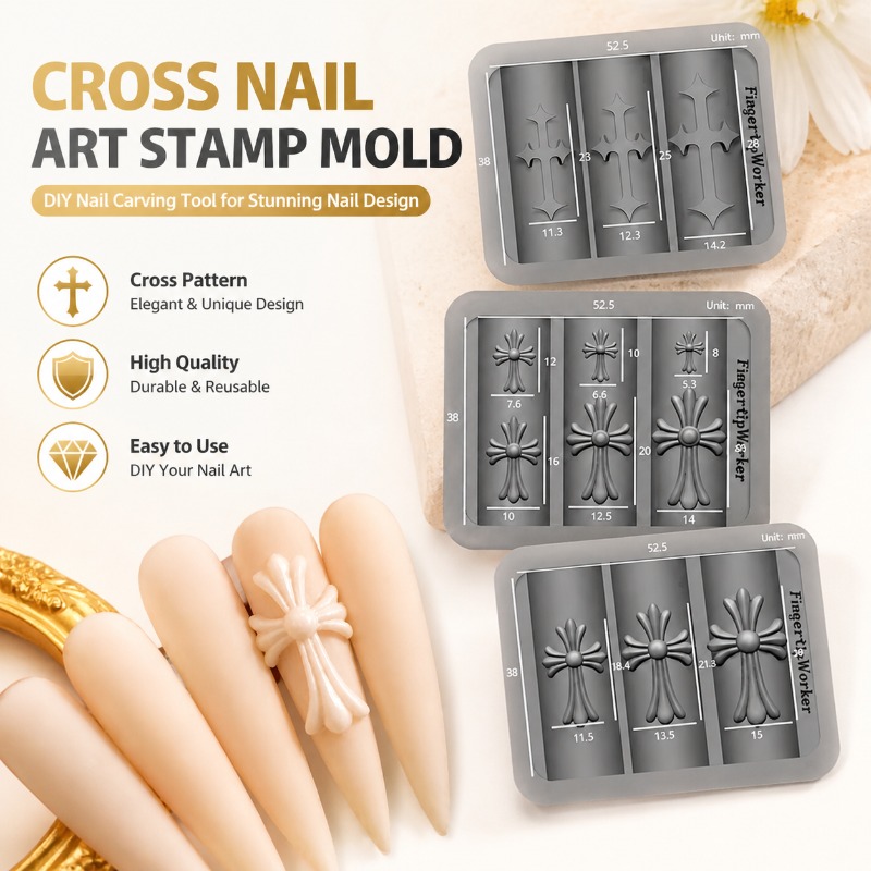 Nail Art Chrome - New Arrival Chrome Heart Cross Silicone
