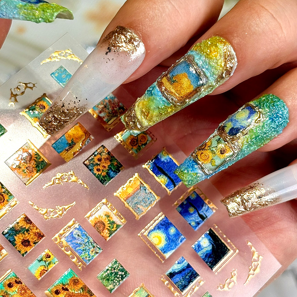 1pcs Retro Gold Stamped Frame  – Nail Art Van Gogh Bewertung und Preis